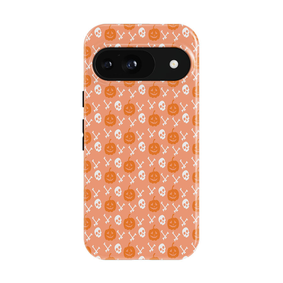 Peach Pattern Pumpkins Bone And Head Skeleton Halloween Google Pixel 9 | 10 Pro Case