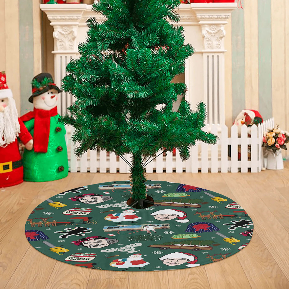 Retro Vintage Family Holiday Green Christmas Vacation Christmas Tree Skirt 36 X 36 Inch