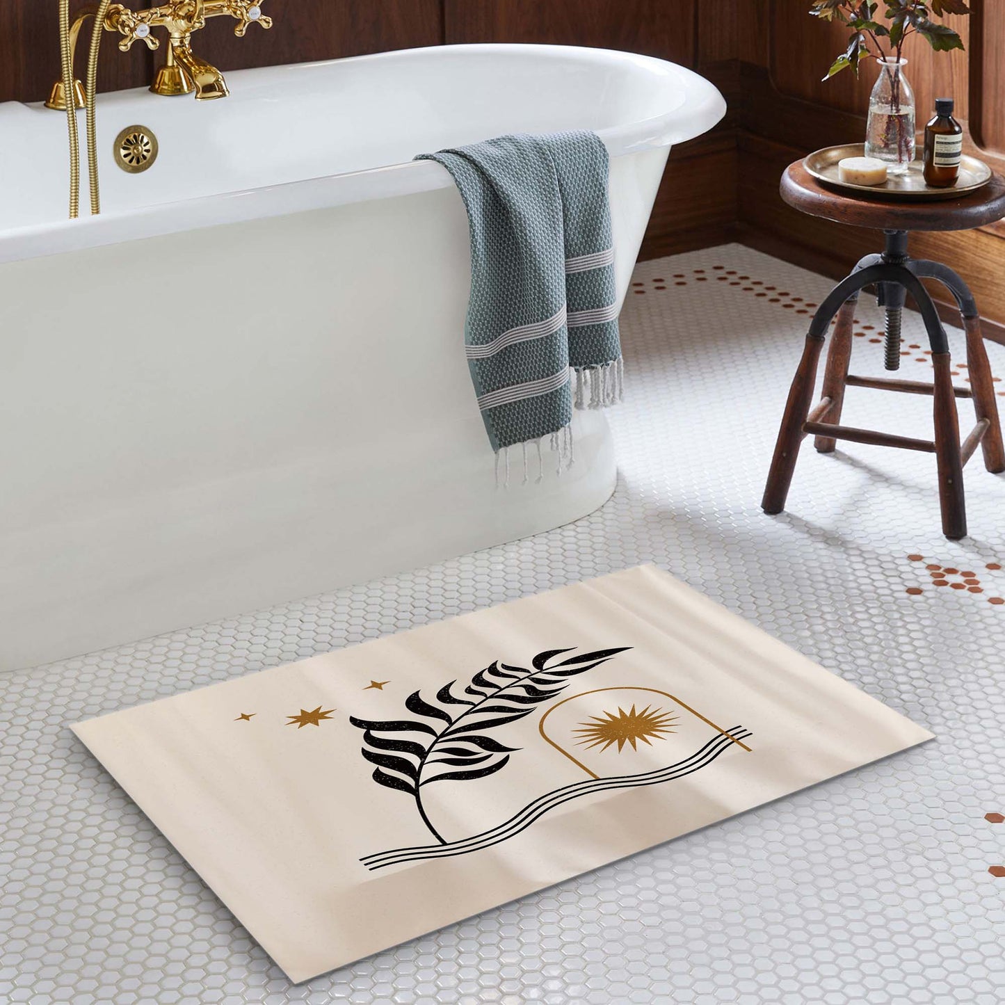 Aesthetic Leaves With Sun Doormat Floor Mat