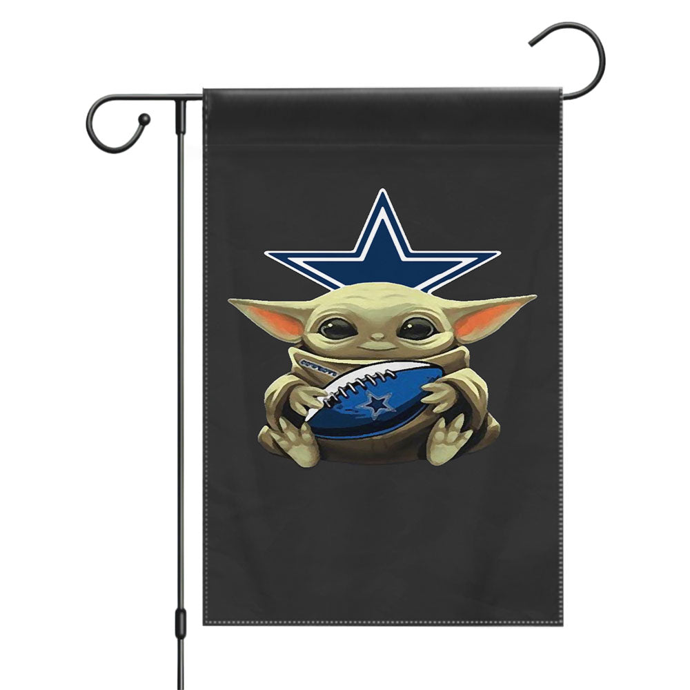 Baby Yoda Hug Dallas Cowboys Mandalorian Garden Flags Yard Outdoor Lawn 12 X 18