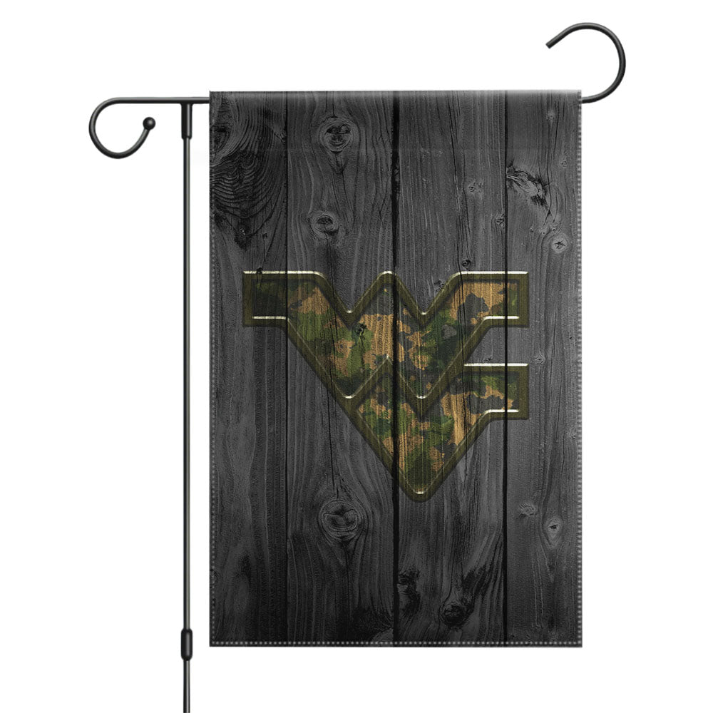 Camo West Virginia Logo Dark Wood Wallpaper Garden Flags Yard Outdoor Lawn 12 X 18