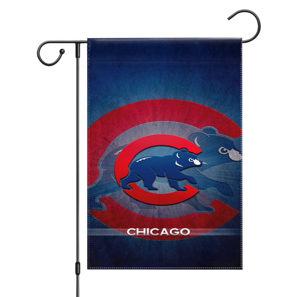 Chicago Cubs Bear And Baseball Club Team Garden Flags Yard Outdoor Lawn 12 X 18