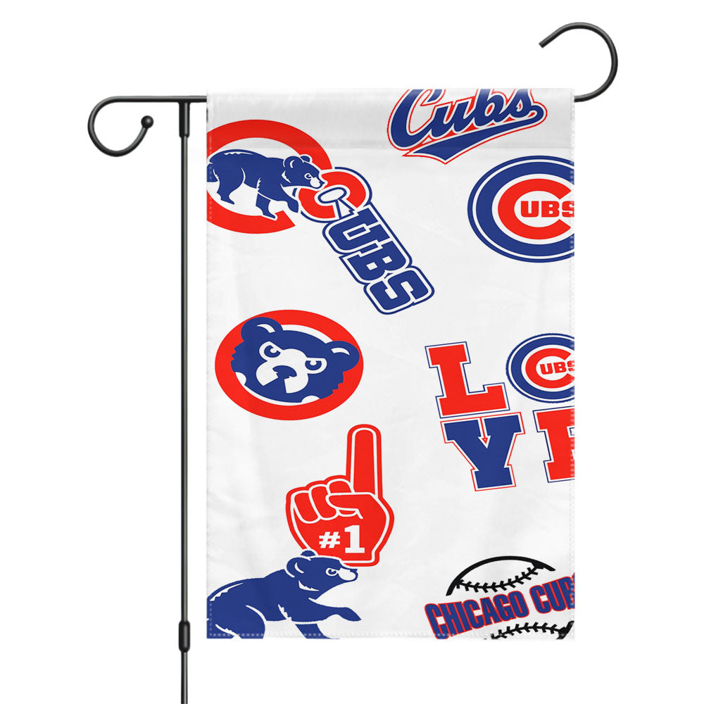 Chicago Cubs Logo Pattern Blue Garden Flags Yard Outdoor Lawn 12 X 18