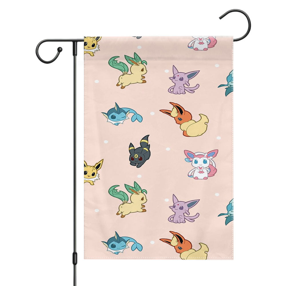 Cute Eevee Pokemon Eeveelutions Pattern Garden Flags Yard Outdoor Lawn 12 X 18