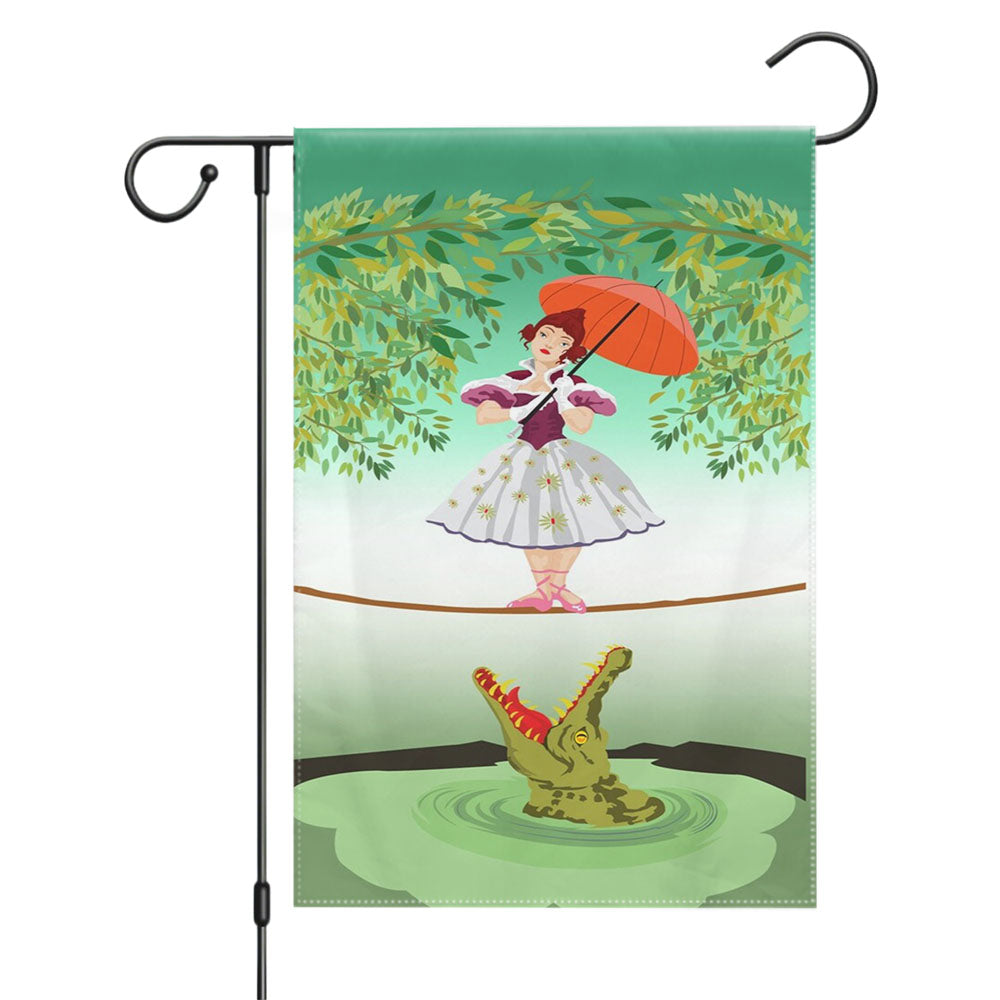 Cute Halloween The Crocodile Girl Deadly Tightrope Circus Garden Flags Yard Outdoor Lawn 12 X 18
