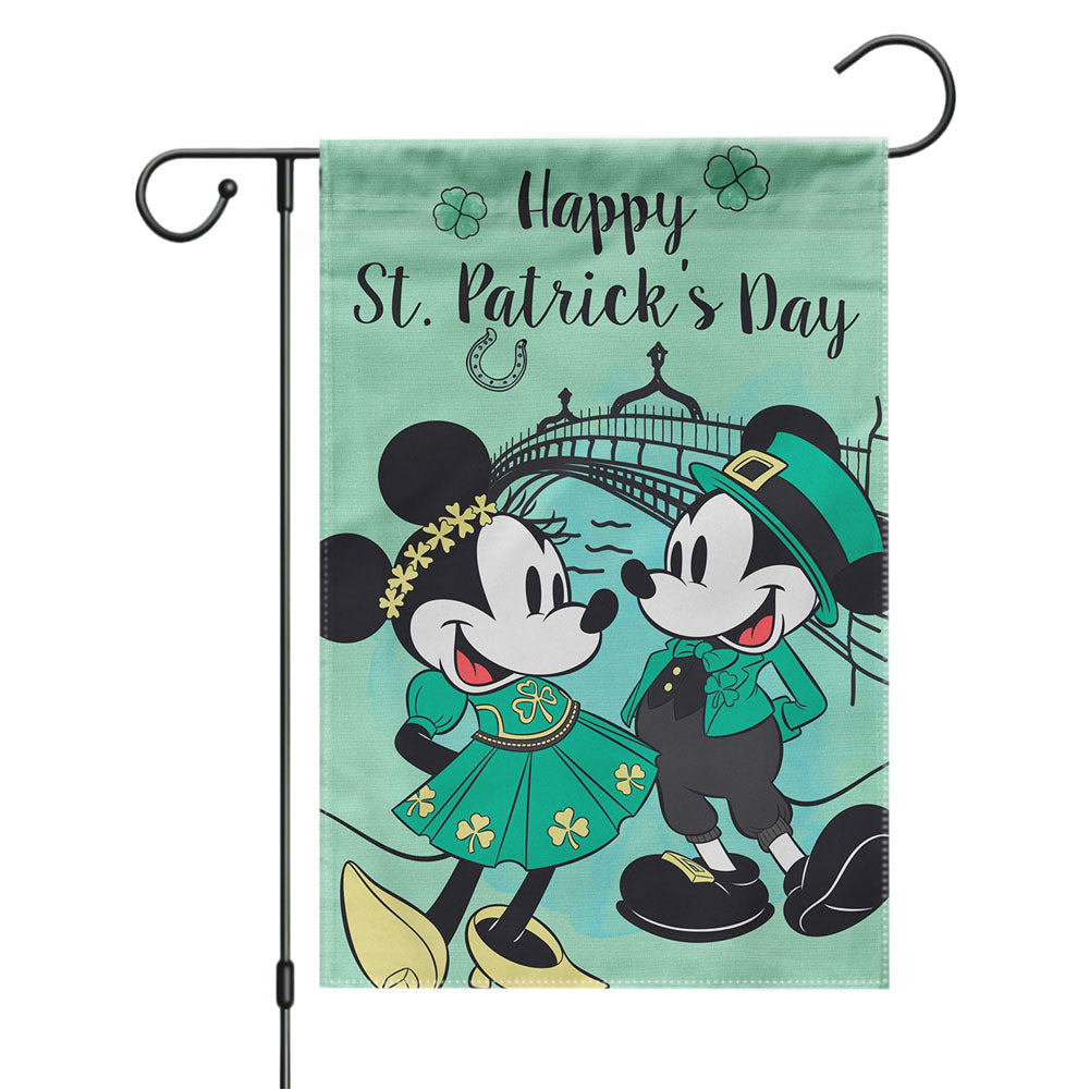 Disney Happy St. Patrick'S Day Stitch Garden Flags Yard Outdoor Lawn 12 X 18