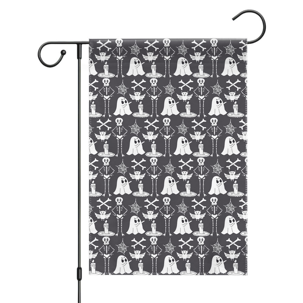 Grayscale Pattern Halloween Ghost Skeleton Garden Flags Yard Outdoor Lawn 12 X 18