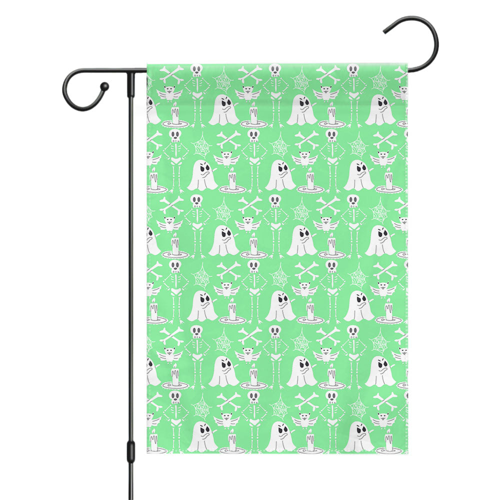 Green Pattern Halloween Ghost Skeleton Ar Garden Flags Yard Outdoor Lawn 12 X 18