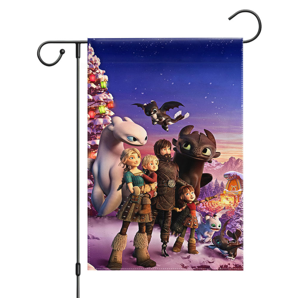 How To Train Your Dragon Homecoming Hiccup Astrid Toothless Garden Flags Yard Outdoor Lawn 12 X 18