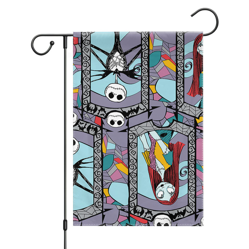 Jack And Sally Stained Glass Mosaic Art Garden Flags Yard Outdoor Lawn 12 X 18
