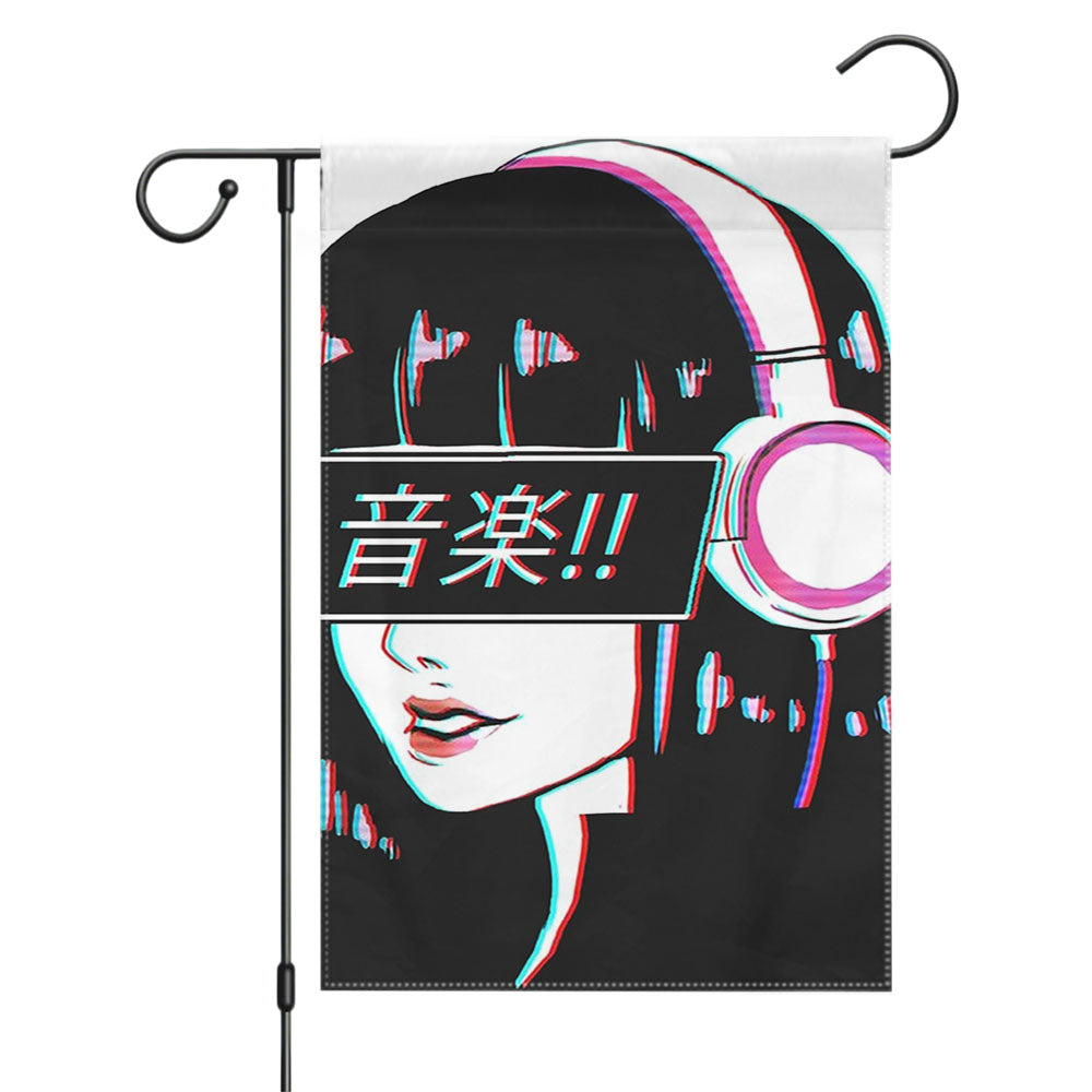 Japan Girl Walkman Garden Flags Yard Outdoor Lawn 12 X 18