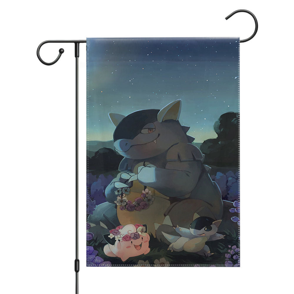 Kangaskhan And Cleffa Pokemon Art Garden Flags Yard Outdoor Lawn 12 X 18