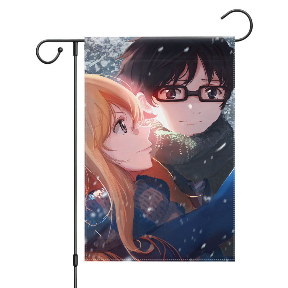 Kaori Miyazono And Kousei Arima Garden Flags Yard Outdoor Lawn 12 X 18