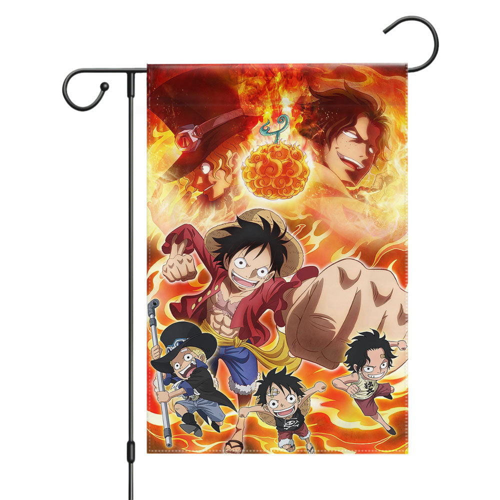 Kid Luffy Sabo And Ace One Piece Characters Garden Flags Yard Outdoor Lawn 12 X 18
