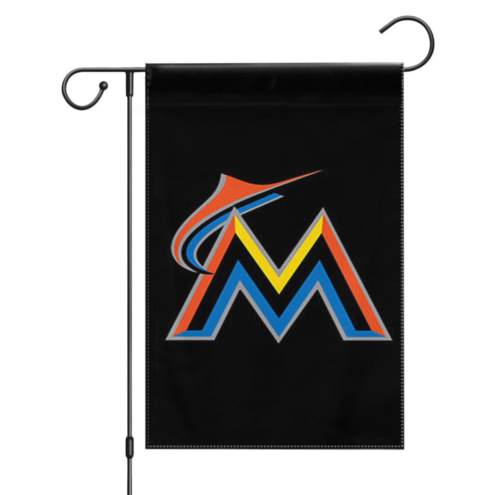 Miami Marlins Baseball Logo Black Garden Flags Yard Outdoor Lawn 12 X 18