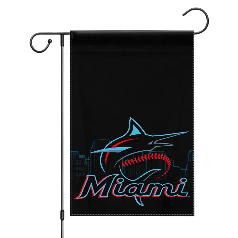 Miami Marlins Baseball Team Emblem Garden Flags Yard Outdoor Lawn 12 X 18