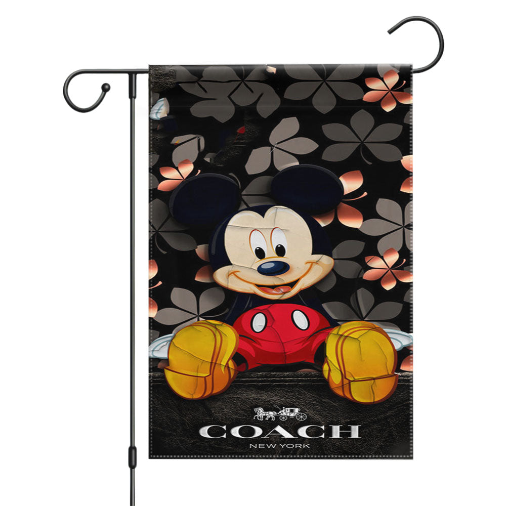 Mickey Mouse Coach Black Flowers Garden Flags Yard Outdoor Lawn 12 X 18