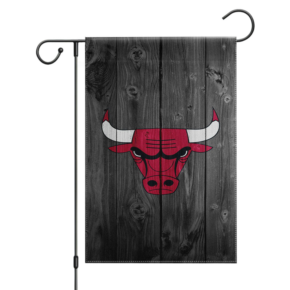 Nba Chicago Bulls Logo Dark Wood Wallpaper Garden Flags Yard Outdoor Lawn 12 X 18
