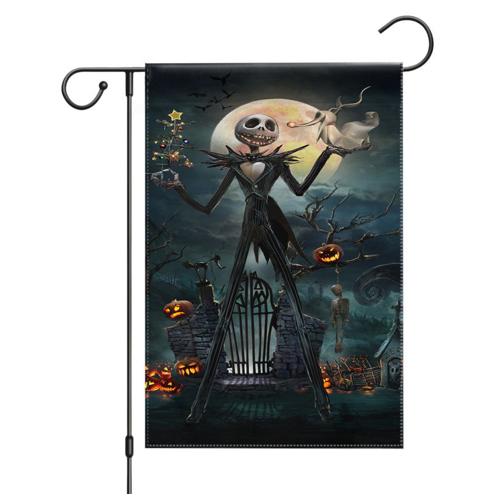 Nightmare Before Christmas Jack Face Glow Garden Flags Yard Outdoor Lawn 12 X 18