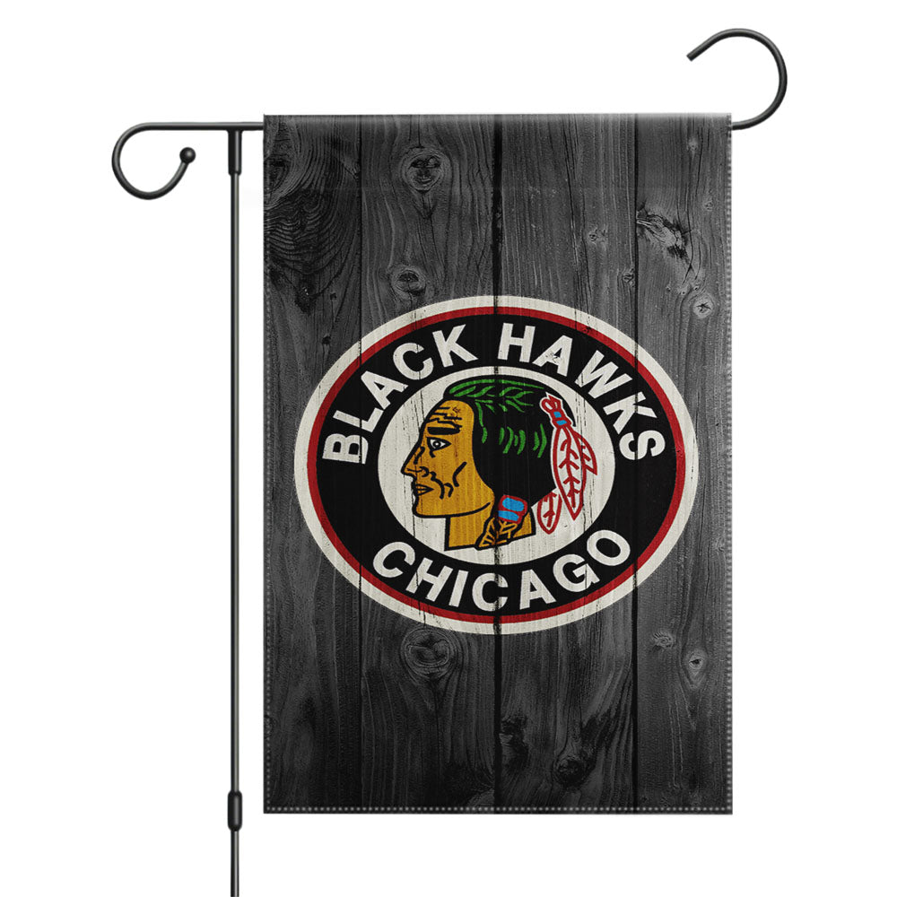 Old Chicago Blackhawks Nhl Logo Dark Wood Wallpaper Garden Flags Yard Outdoor Lawn 12 X 18