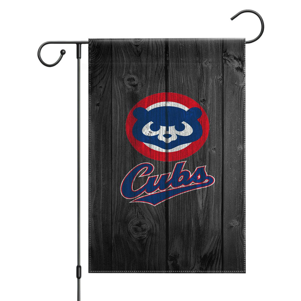Old Chicago Cubs Bear Mlb Logo Dark Wood Garden Flags Yard Outdoor Lawn 12 X 18