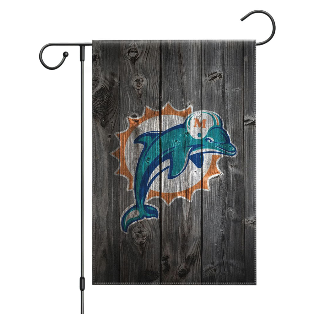Old Miami Dolphins Nfl Logo Dark Wood Wallpaper Garden Flags Yard Outdoor Lawn 12 X 18