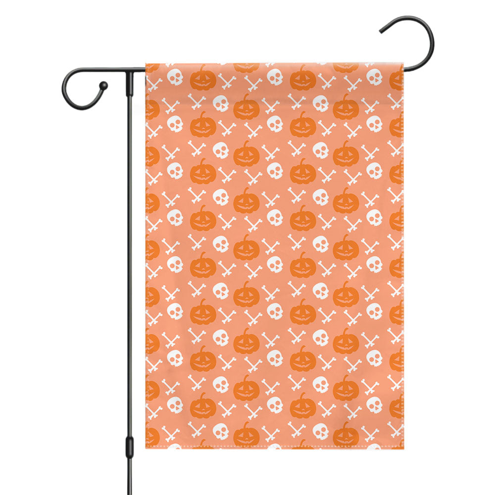 Peach Pattern Pumpkins Bone And Head Skeleton Halloween Garden Flags Yard Outdoor Lawn 12 X 18