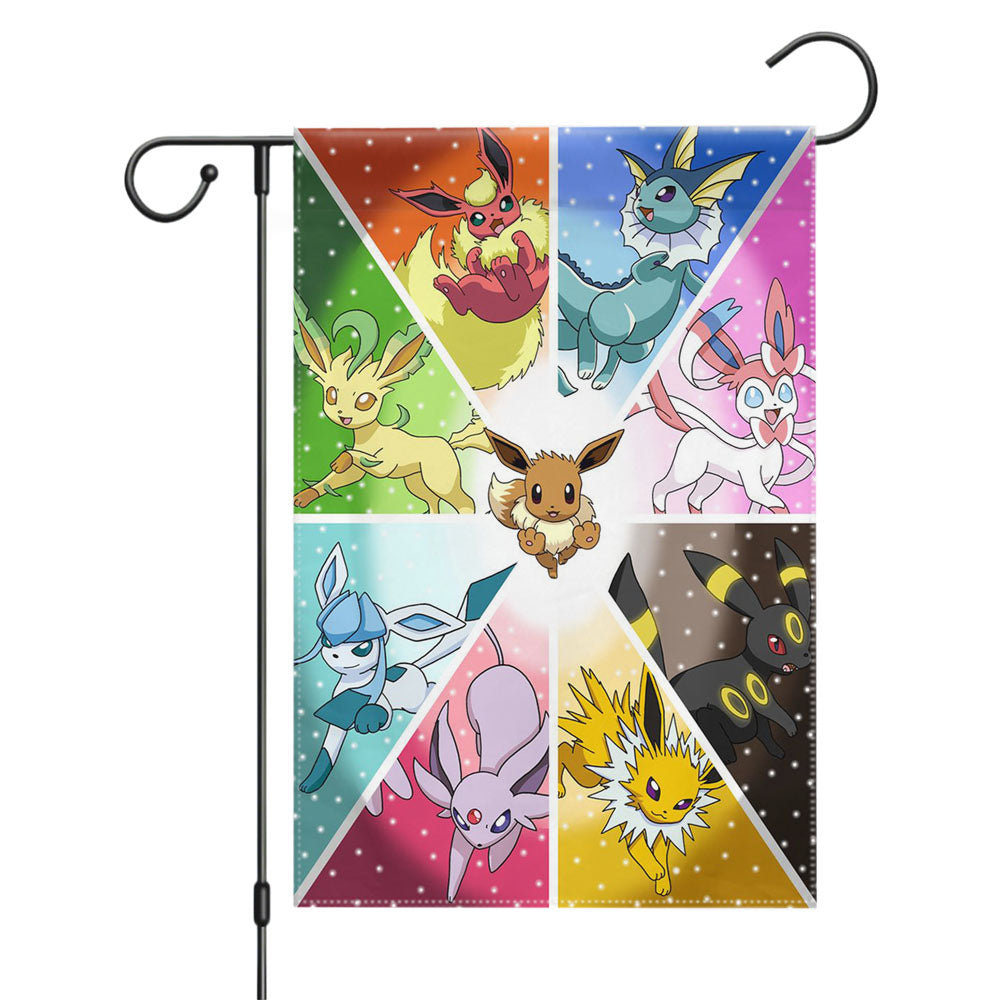 Pokemon Eevee Evolution Pocket Monster Glasses Garden Flags Yard Outdoor Lawn 12 X 18