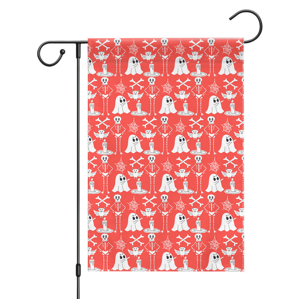 Red Pattern Halloween Ghost Skeleton Garden Flags Yard Outdoor Lawn 12 X 18