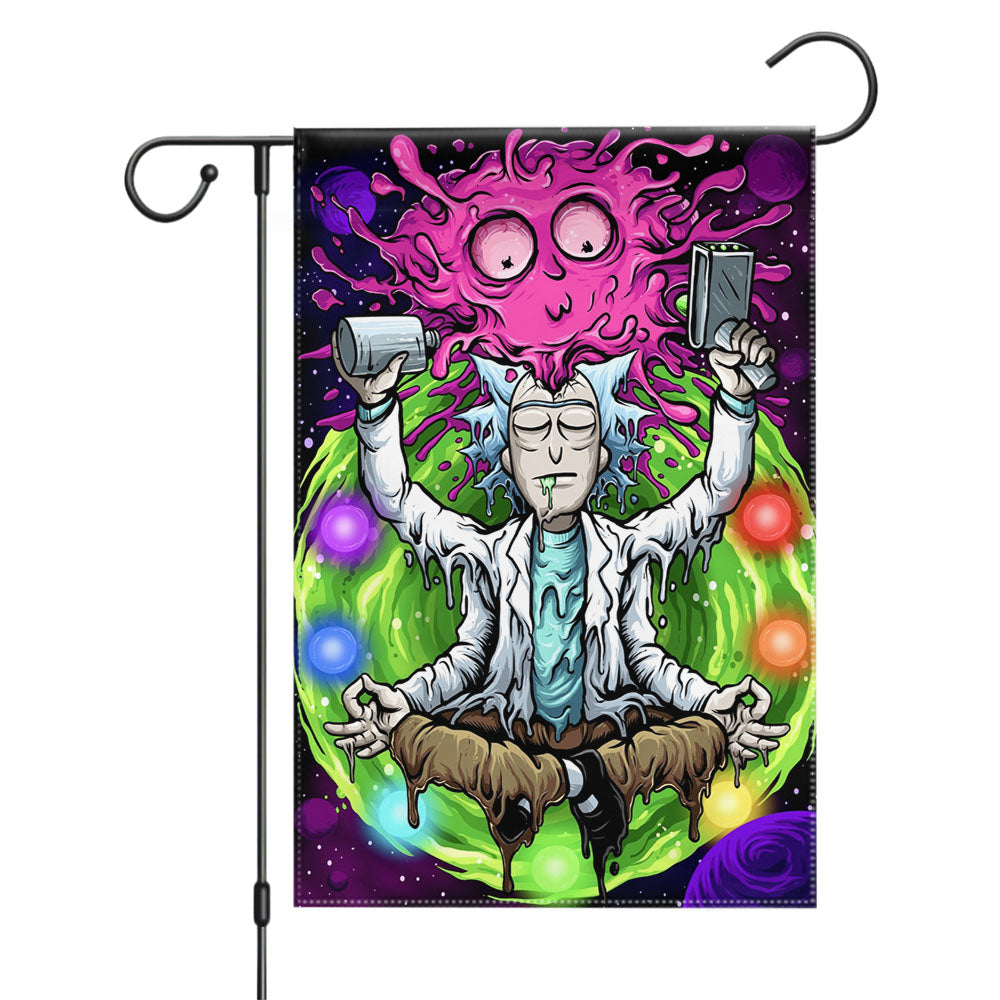 Rick And Morty Trippy Art Purple Garden Flags Yard Outdoor Lawn 12 X 18