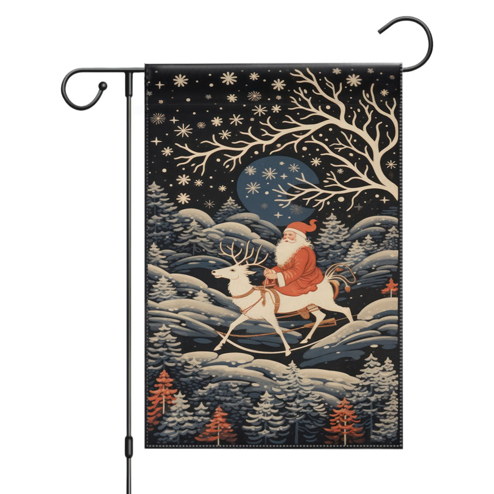 Santa Clause Riding Reindeer At Night Nature Christmas Garden Flags Yard Outdoor Lawn 12 X 18