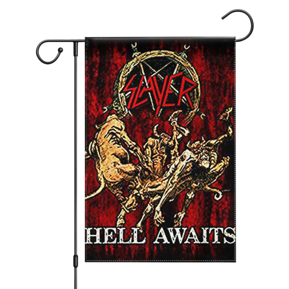 Slayer Hell Awaits Black Metal Band Garden Flags Yard Outdoor Lawn 12 X 18