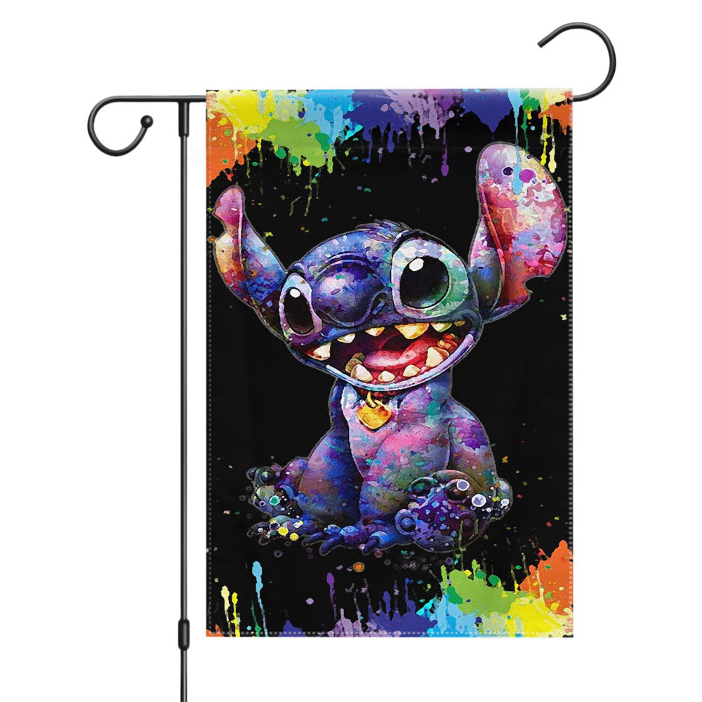 Stitch Cartoon Color Splash Garden Flags Yard Outdoor Lawn 12 X 18