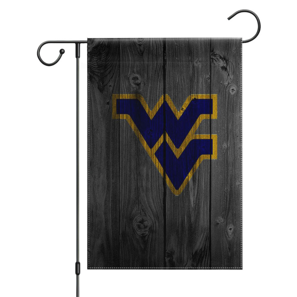 West Virginia Football Logo Logo Dark Wood Wallpaper Garden Flags Yard Outdoor Lawn 12 X 18