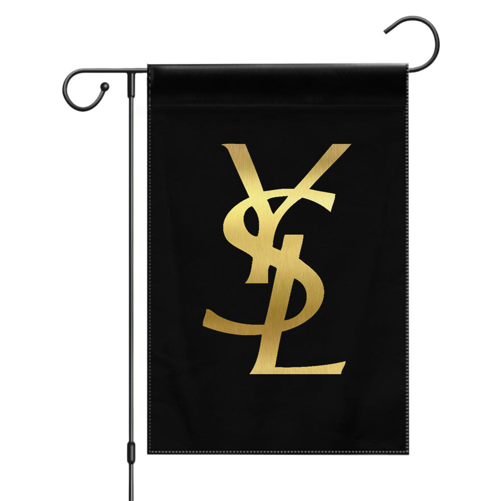 Yves Saint Laurent Ysl Black Gold Logo Garden Flags Yard Outdoor Lawn 12 X 18