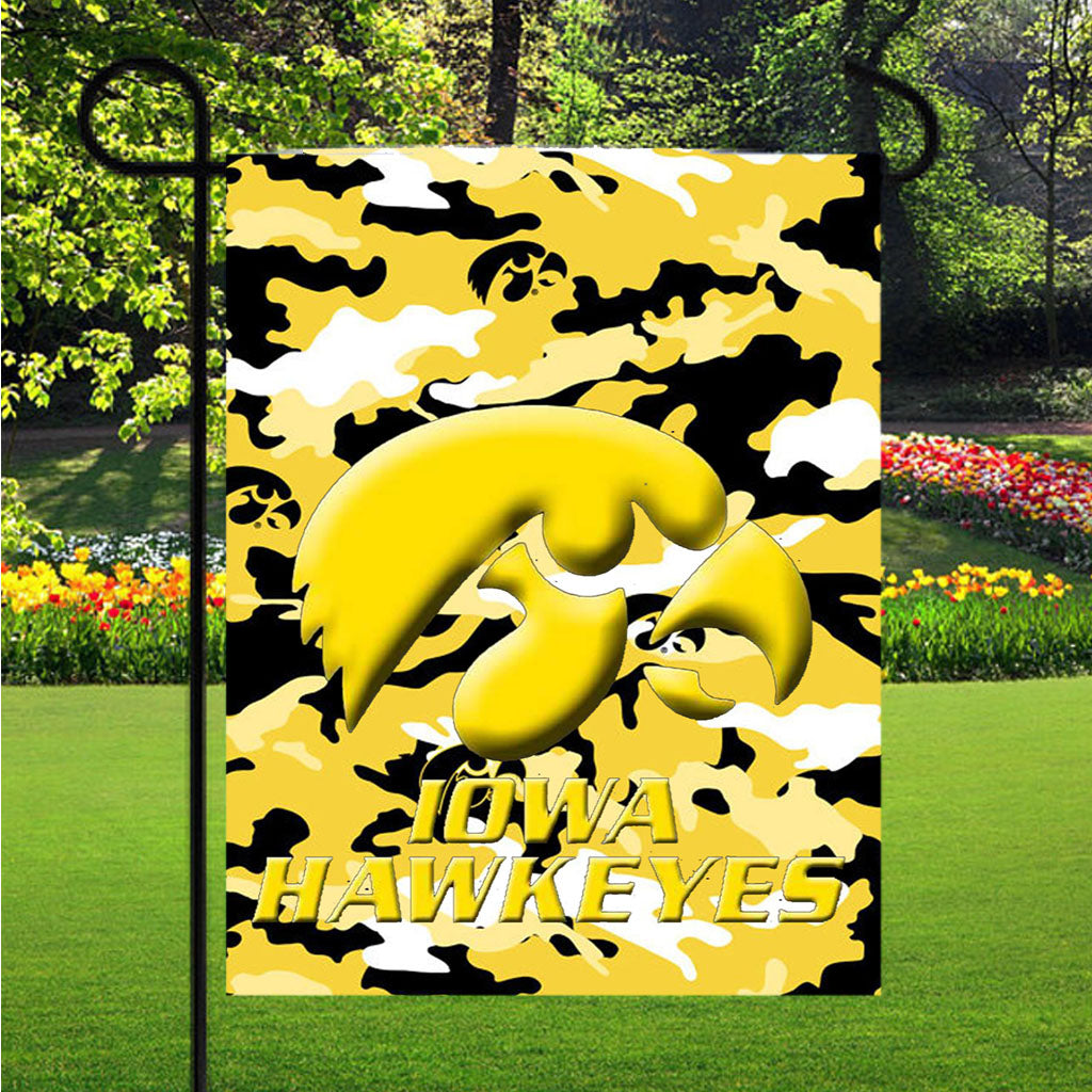 Iowa Hawkeyes Camo Garden Flag Outdoor Lawn 12X18 Inch