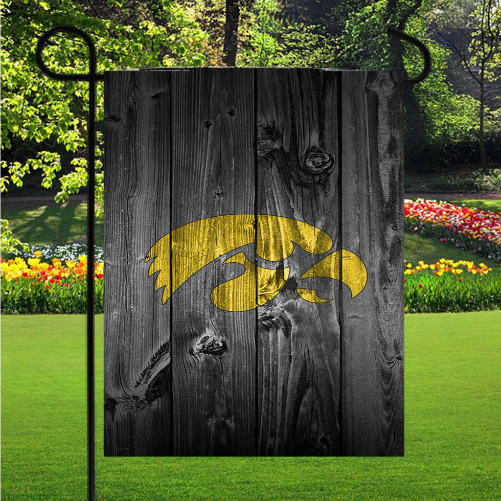 Iowa Hawkeyes Nba Logo Dark Wood Wallpaper Garden Flag Outdoor Lawn 12X18 Inch