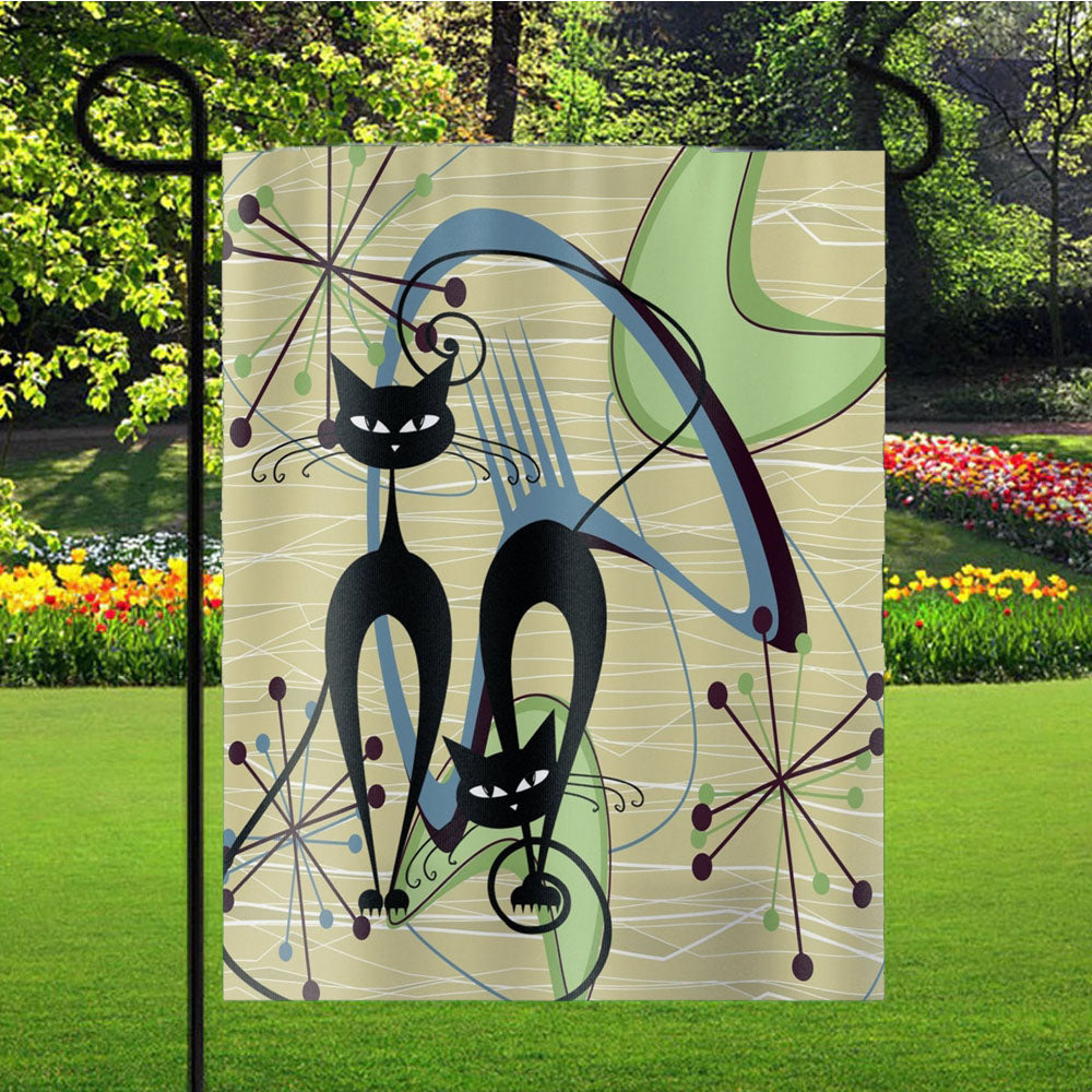 50S Retro Vintage Mid Mod Atomic Kitschy Cats Garden Flag Yard Sign Outdoor Lawn 12 X 18 inch