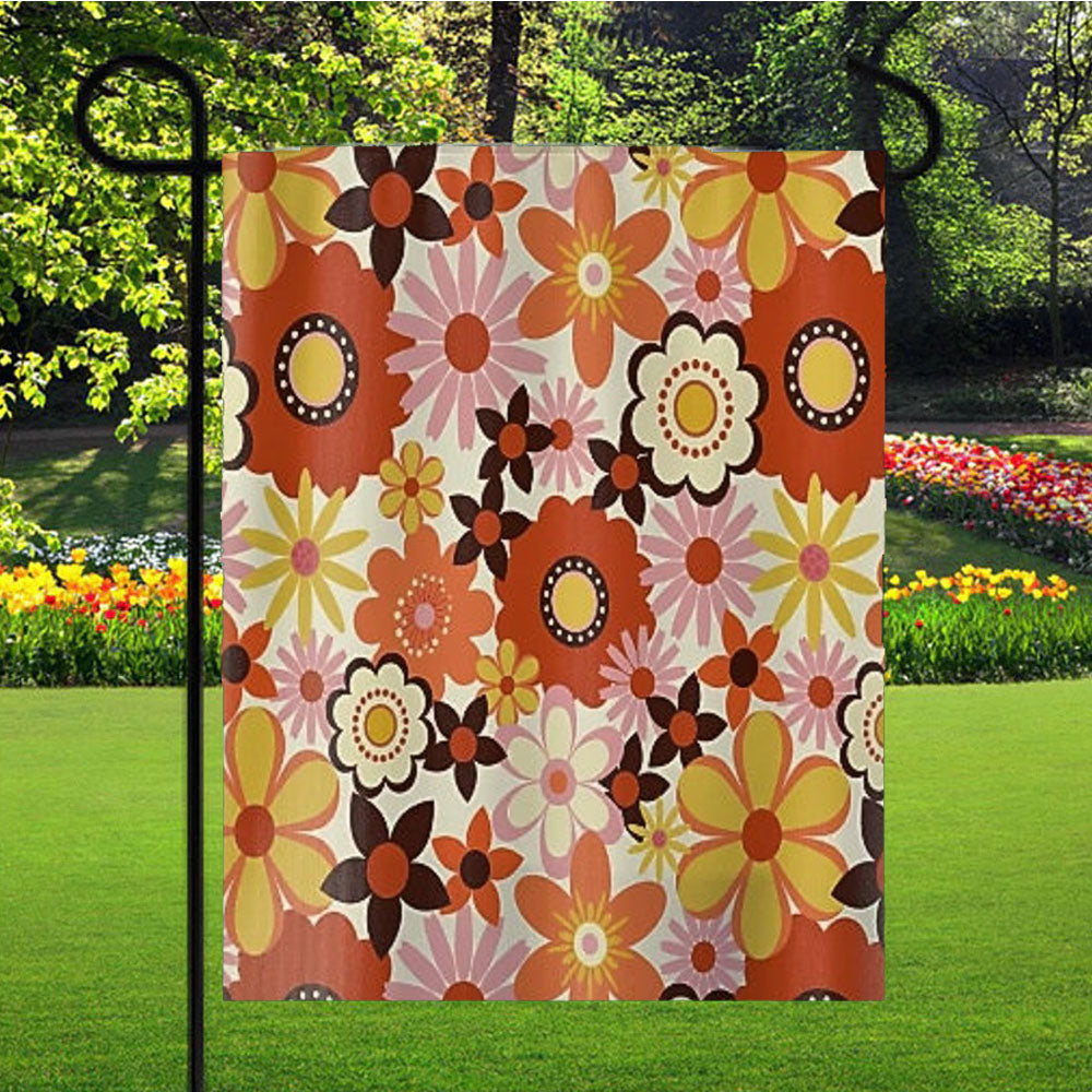 70S Retro Boho Floral Vintage Garden Flag Yard Sign Outdoor Lawn 12 X 18 inch