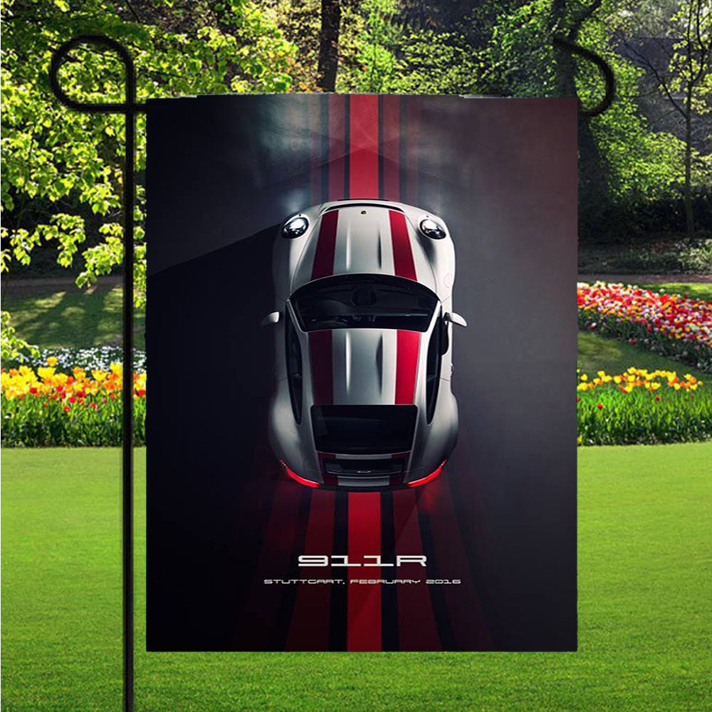 911R White Porsche Garden Flag Yard Sign Outdoor Lawn 12 X 18 inch