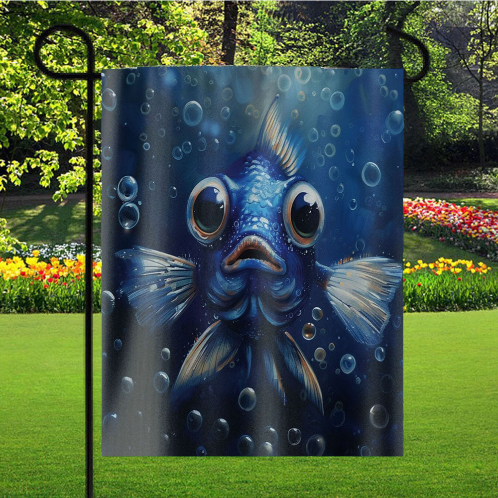 Adorable Blue Fish Garden Flag Yard Sign Outdoor Lawn 12 X 18 inch