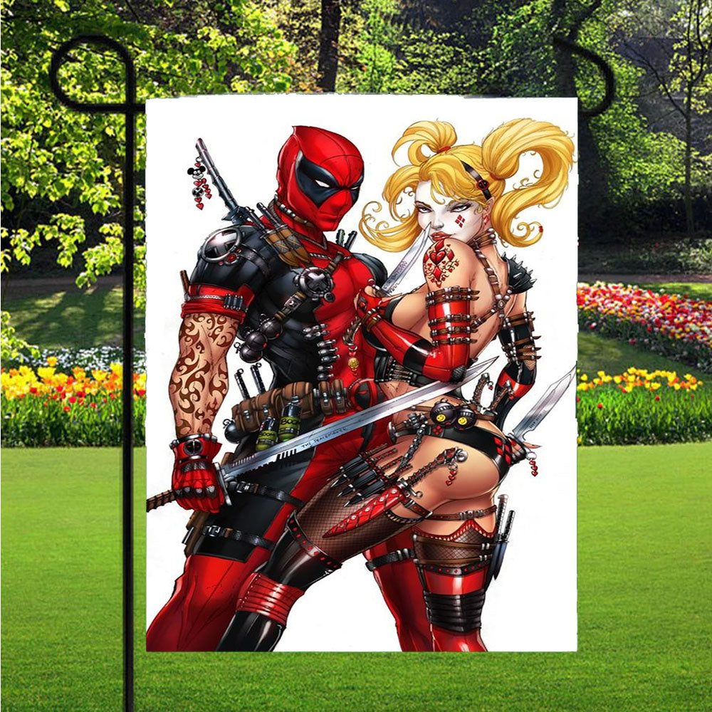 Harley Quinn And Deadpool Garden Flag Outdoor Lawn 12 X 18 Inch