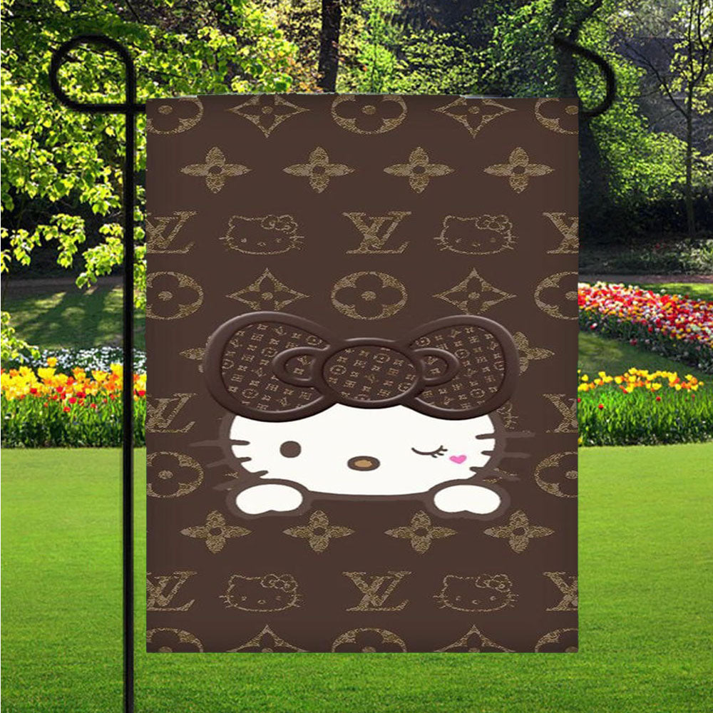 Hello Kitty Chocolate Elegant Pattern Garden Flag Outdoor Lawn 12 X 18 Inch