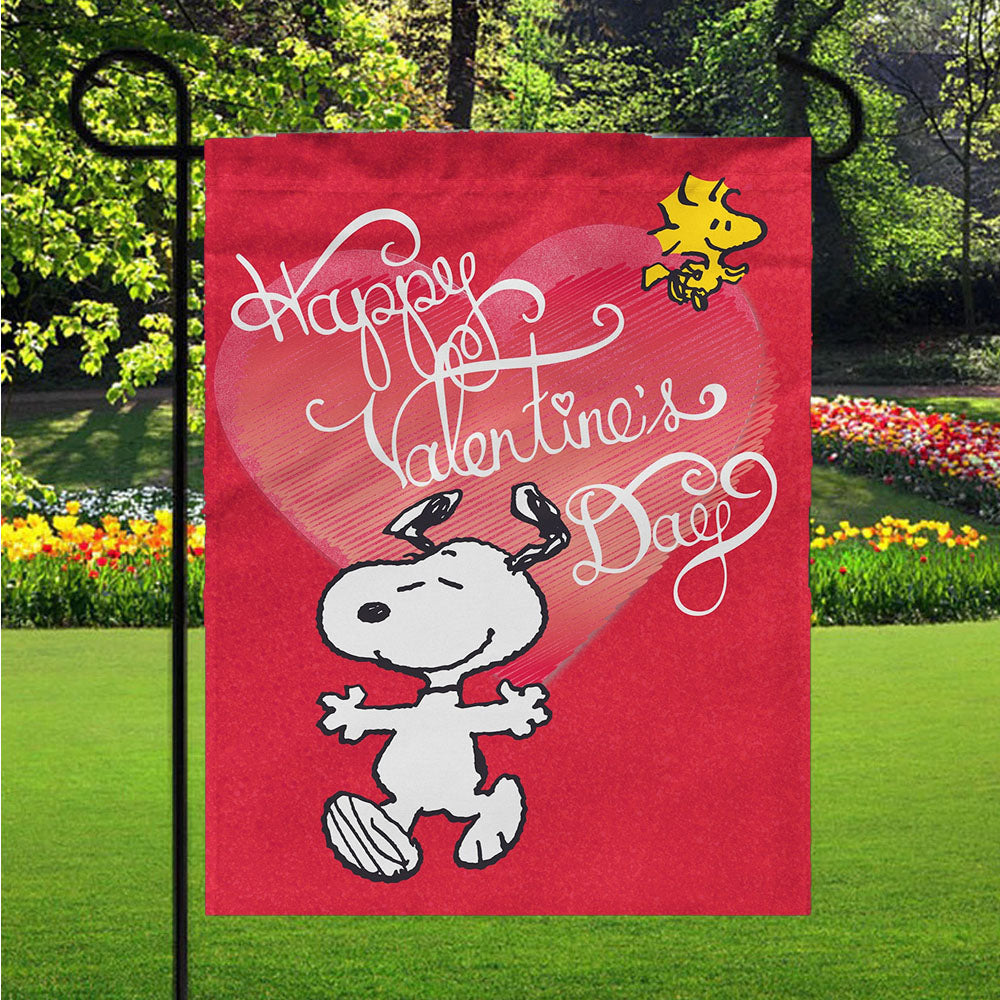 Happy Valentine'S Day Snoopy Garden Flag Yard Sign Outdoor Lawn 12 X 18 inch