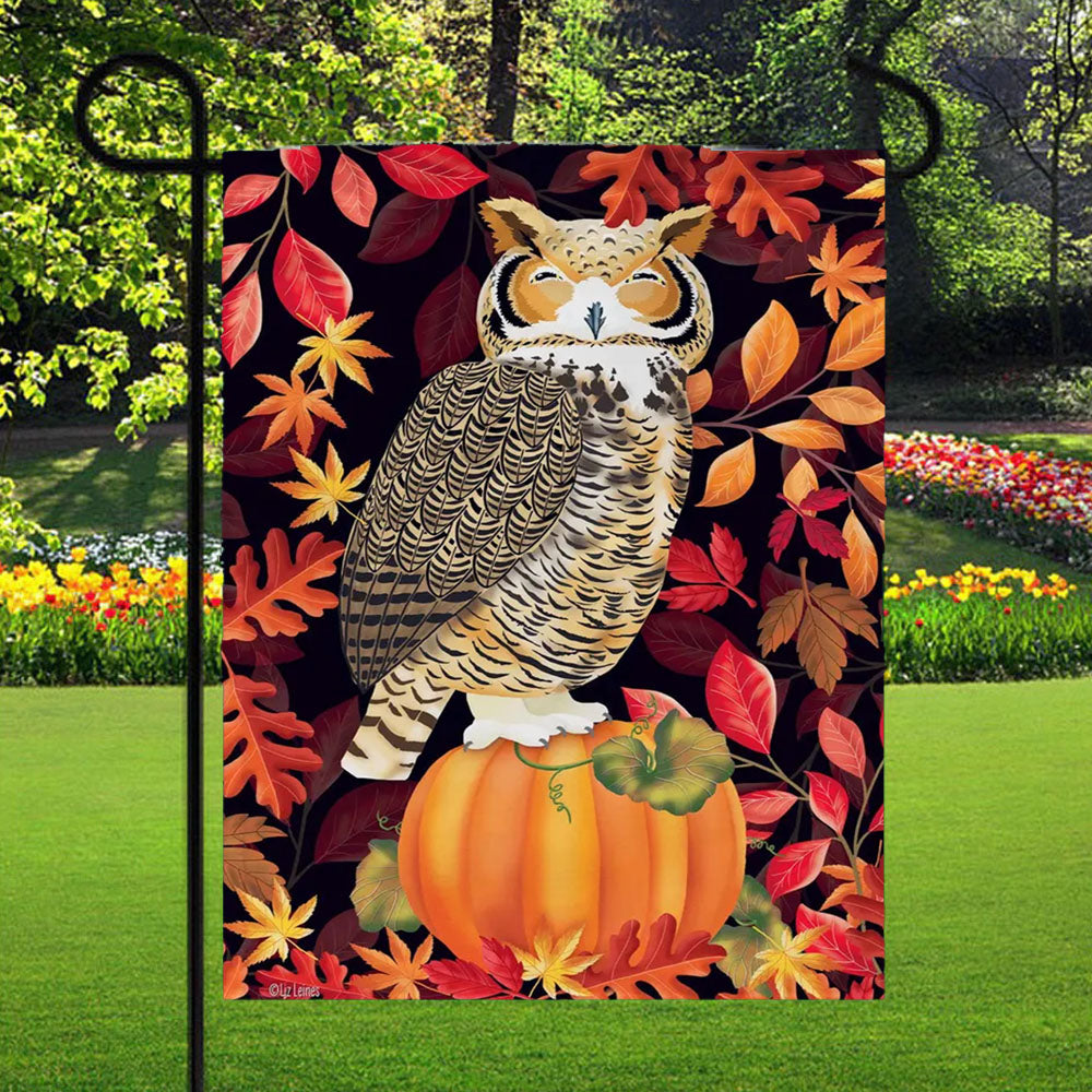 Harvest Owl Fall Garden Flag Yard Sign Outdoor Lawn 12 X 18 inch