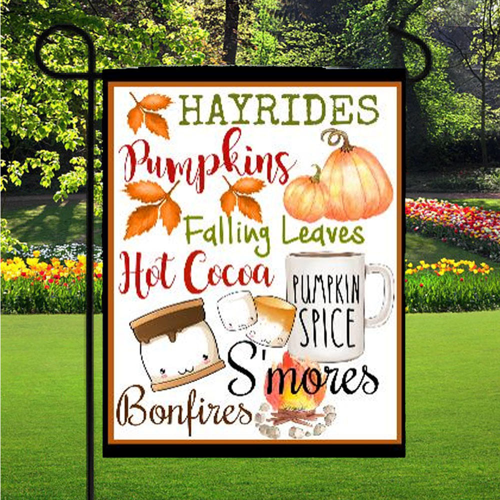Hayrides, Pumpkins, Falling Leaves Garden Flag Yard Sign Outdoor Lawn 12 X 18 inch