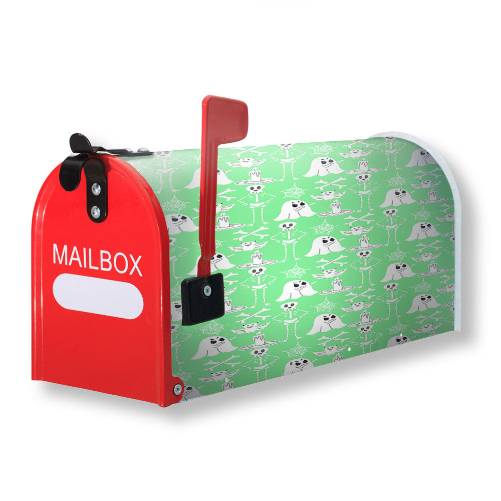 Green Pattern Halloween Ghost Skeleton Ar Magnetic Mailbox Cover - 18.0" x 21.0"