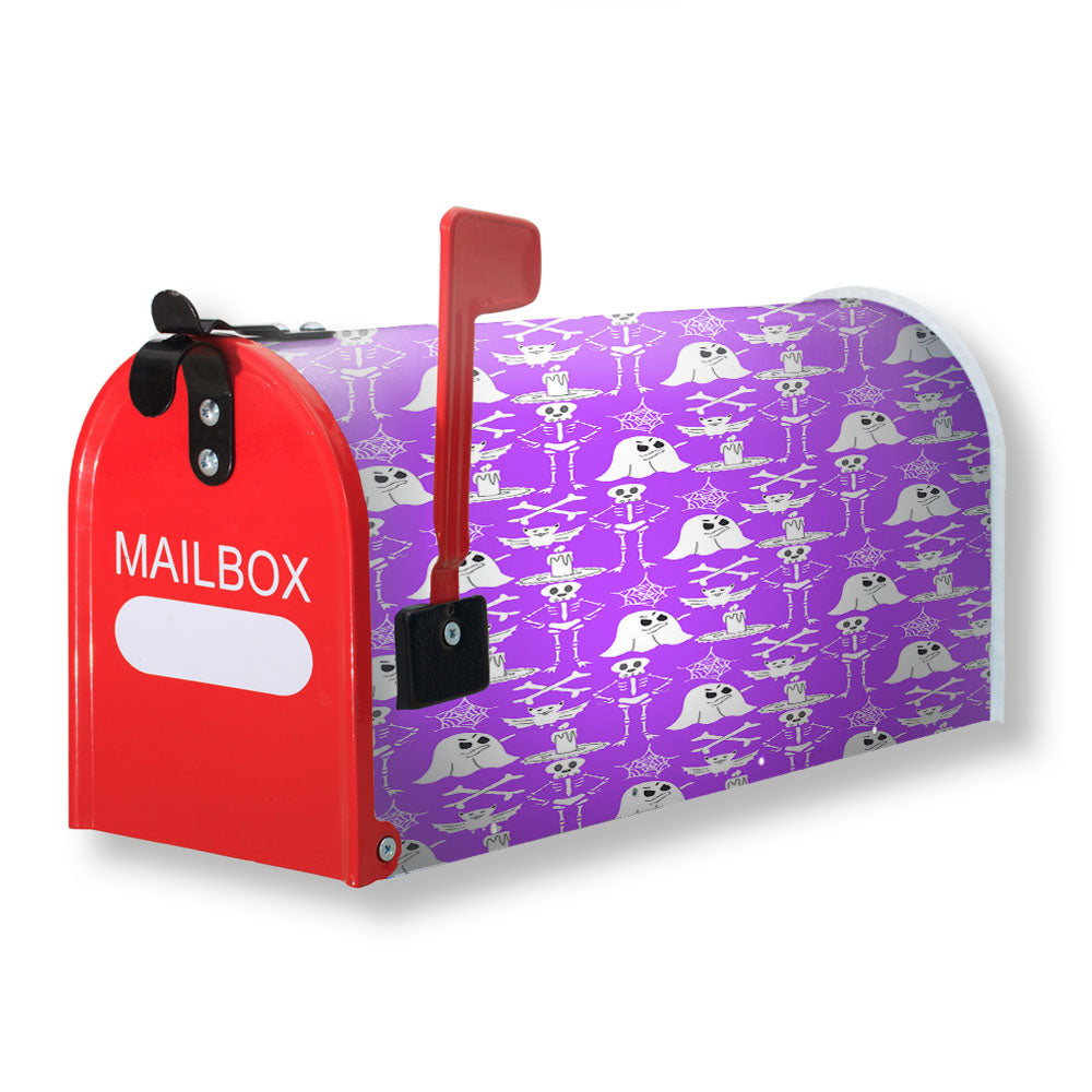 Purple Pattern Halloween Ghost Skeleton Magnetic Mailbox Cover - 18.0" x 21.0"