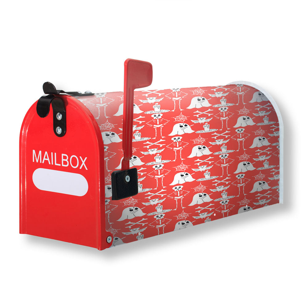 Red Pattern Halloween Ghost Skeleton Magnetic Mailbox Cover - 18.0" x 21.0"