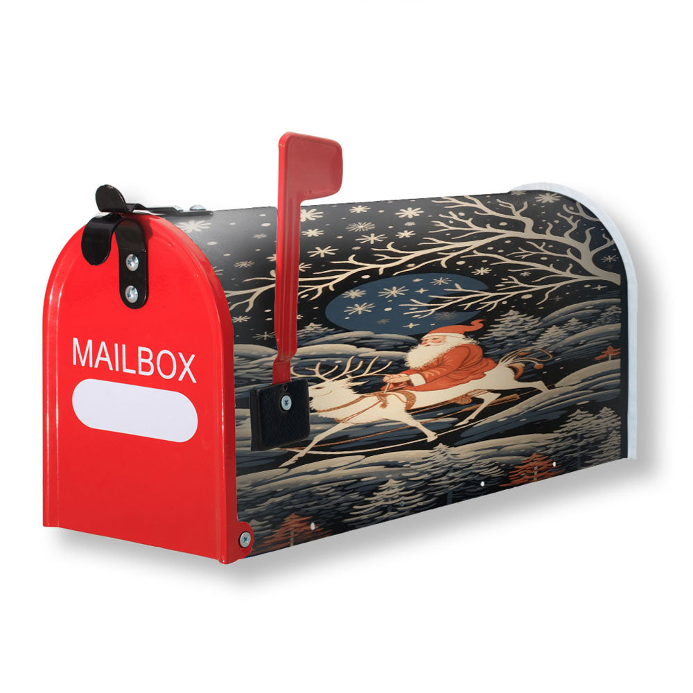 Santa Clause Riding Reindeer At Night Nature Christmas Magnetic Mailbox Cover - 18.0" x 21.0"